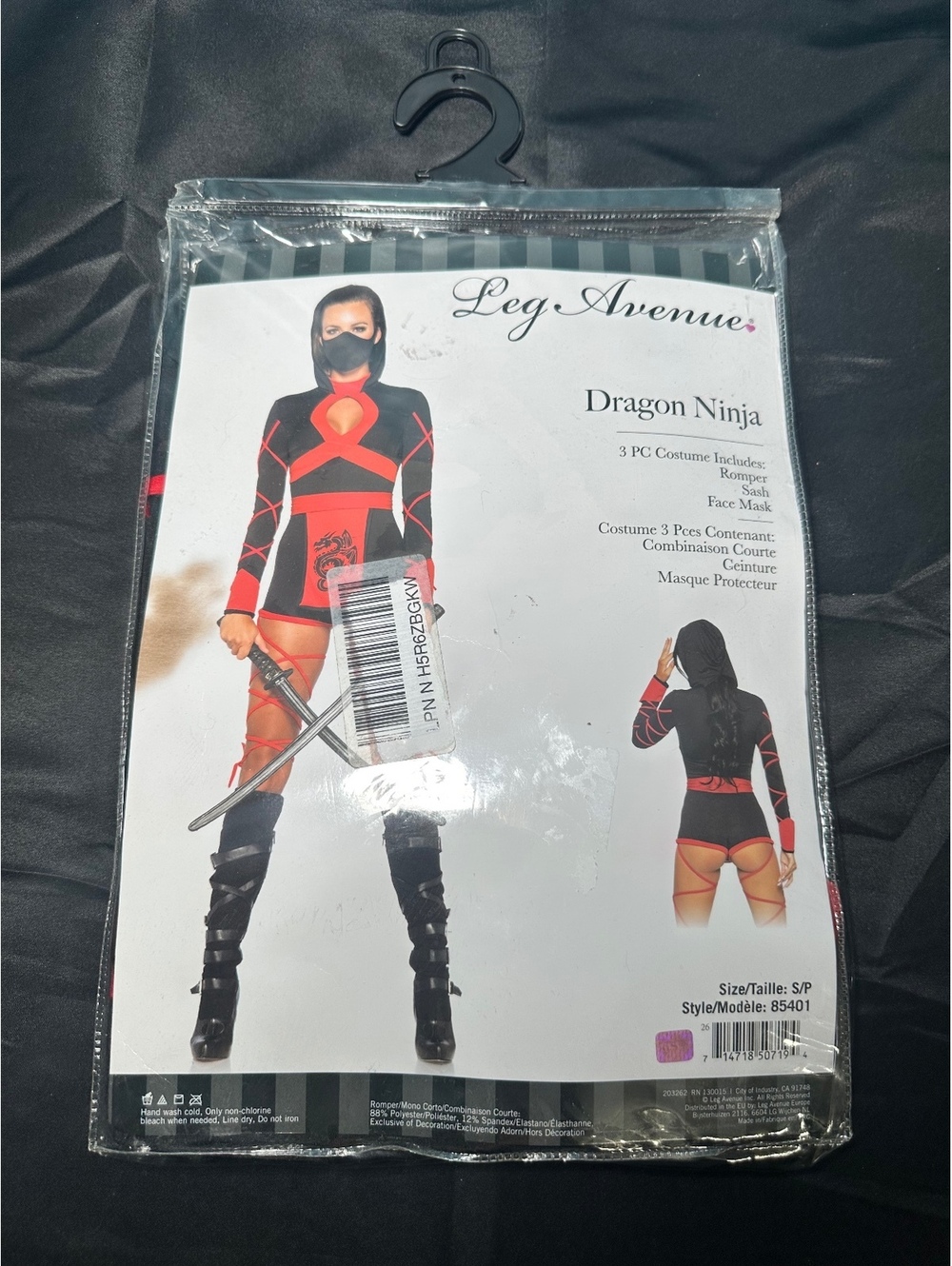 Leg Avenue Dragon Ninja 3 PC Costume - Romper, Sash, Face Mask - Size Small